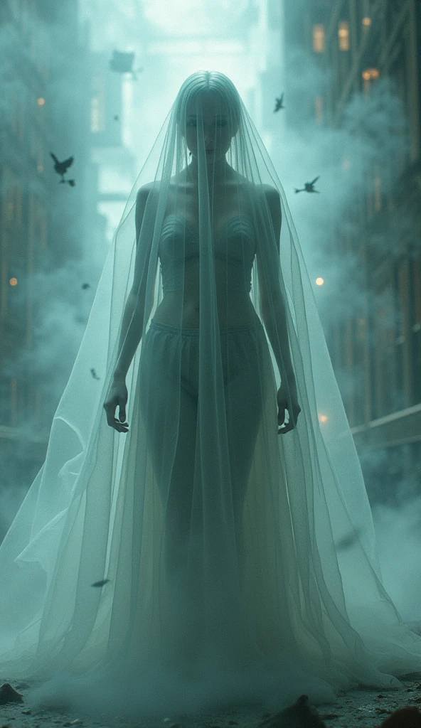 Visions of the Past: Ghostly images from World War II, battles with Hydra, and moments with the Avengers surround him, floating in the air like faded memories. The images are semi-transparent, blending with the current scene, creating a haunting effect.