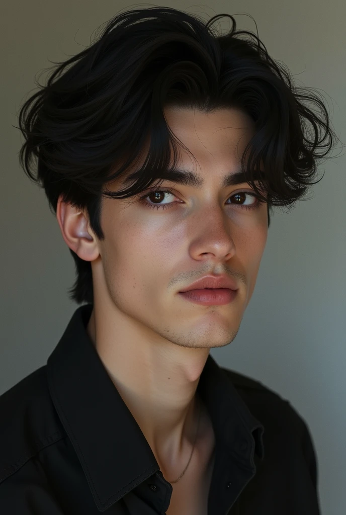 Young man Dark hair, dark eyes and light skin