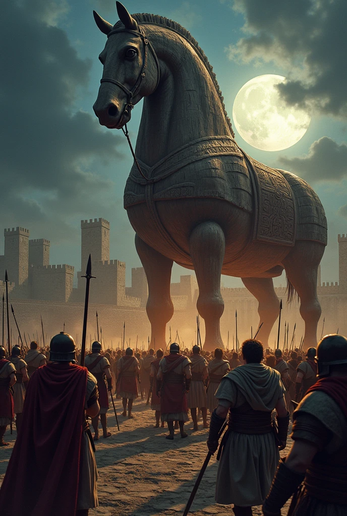 Greeks coming out of giant wooden horse