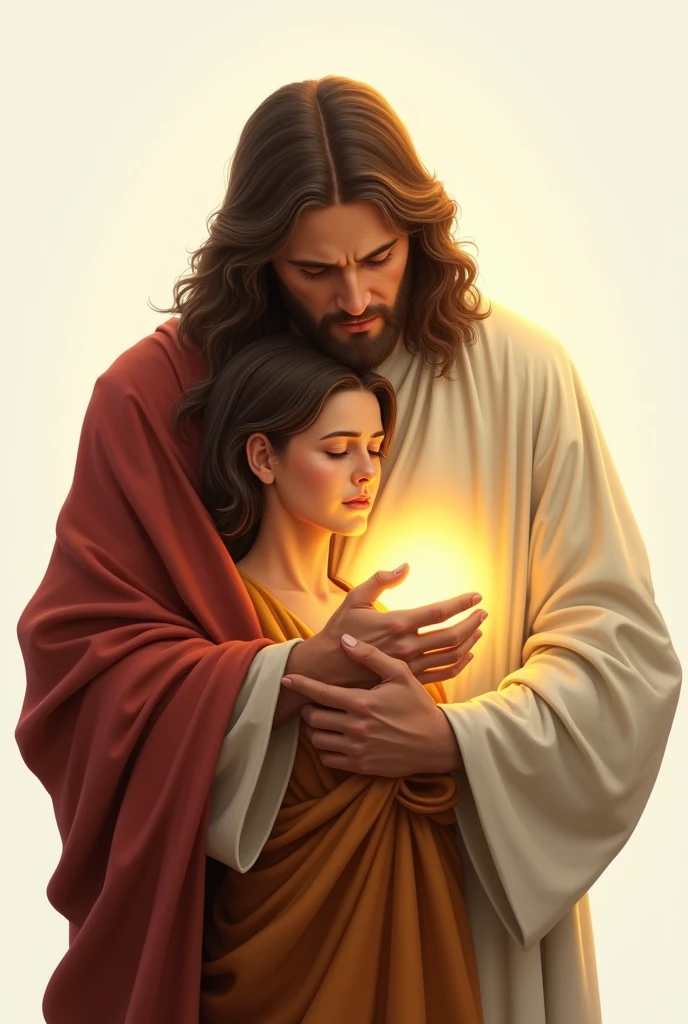 Jesus hugging someone who is sad or worried, with an enveloping light that symbolizes its presence.
WITHOUT BACKGROUND OR WHITE BACKGROUND