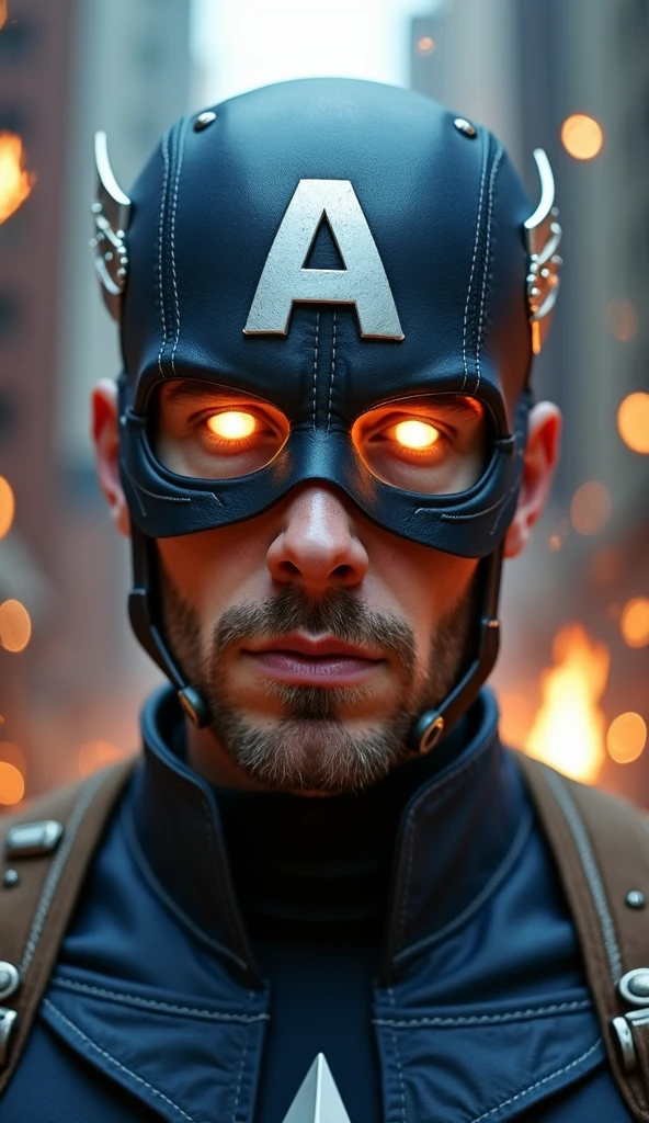 Visions of the Past: Ghostly images from World War II, battles with Hydra, and moments with the Avengers surround him, floating in the air like faded memories. The images are semi-transparent, blending with the current scene, creating a haunting effect.