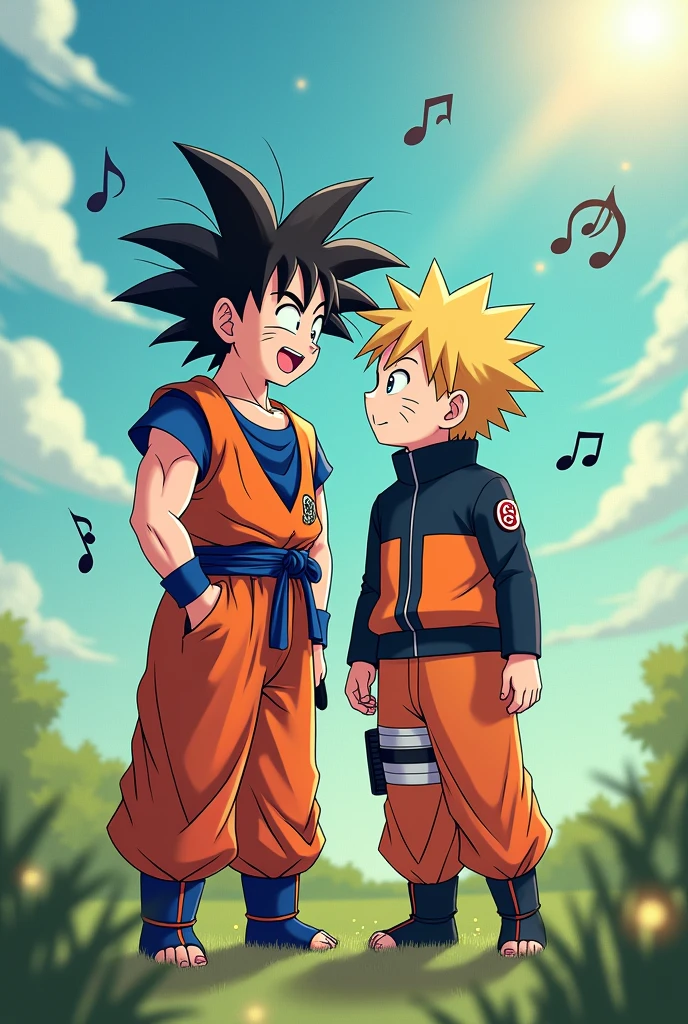 Goku and Naruto listening to music 

