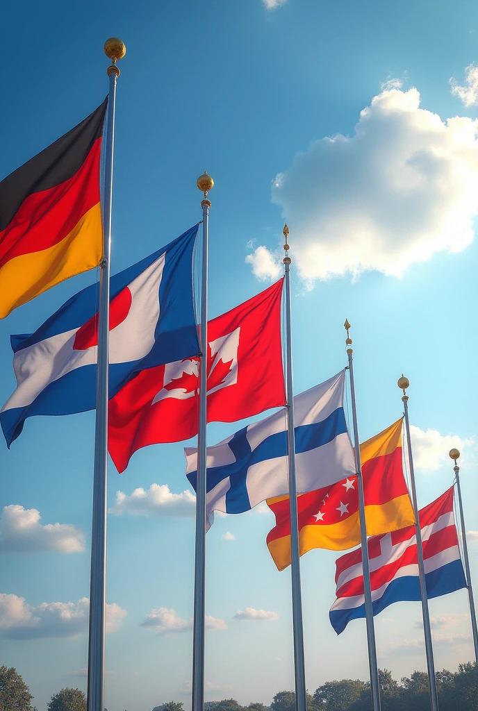 Flags in the Open Air of Canada, Egito, Caucasus, england, Saudi Arabia, Greece and Libya 
