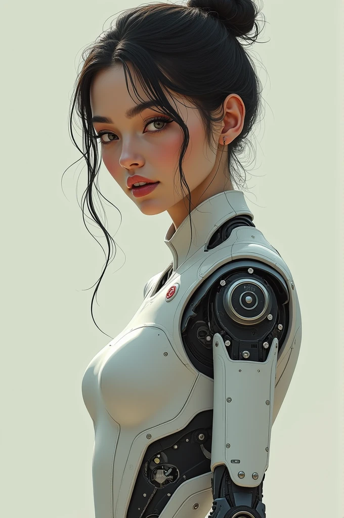 Albina girl with robotic arm