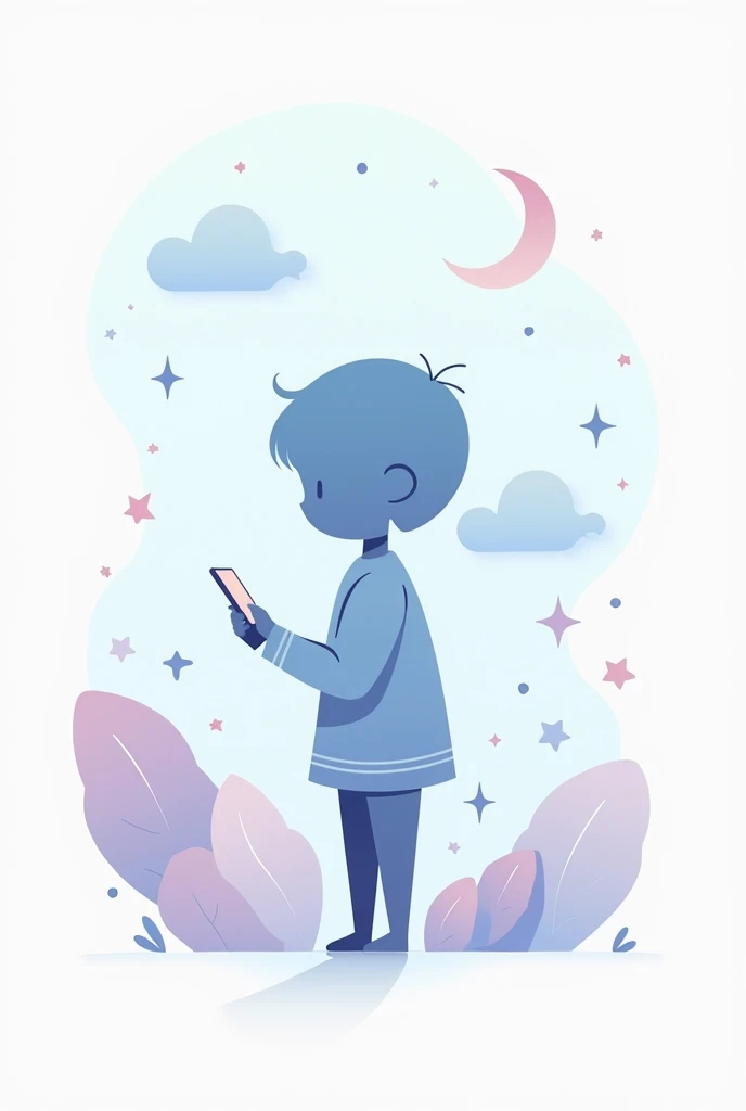 Design a logo that combines the concept of dream and reality in one design. 

- **Dream Elements:** Use soft colors like light blue and purple, and elements like stars, clouds and a moon.
- **Realistic Elements:** Use solid colors like gray, dark blue or green. Includes a child standing with a cell phone in his hand, instead of going to sleep.
