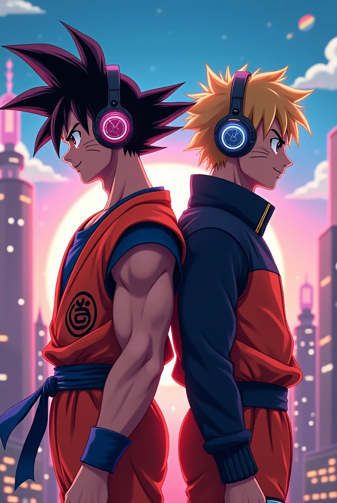 Goku and Naruto with headphones
