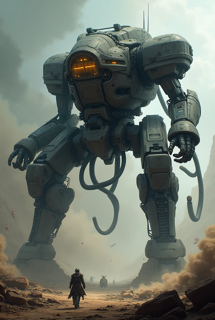 A war machine with three legs, tentacles, lights and a technological soul that kills people with lasers