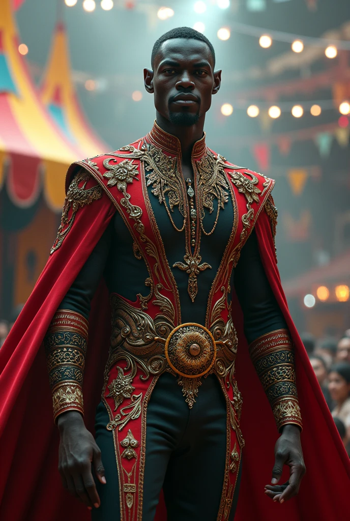 A magical man with black skin color, IN A CIRCUS