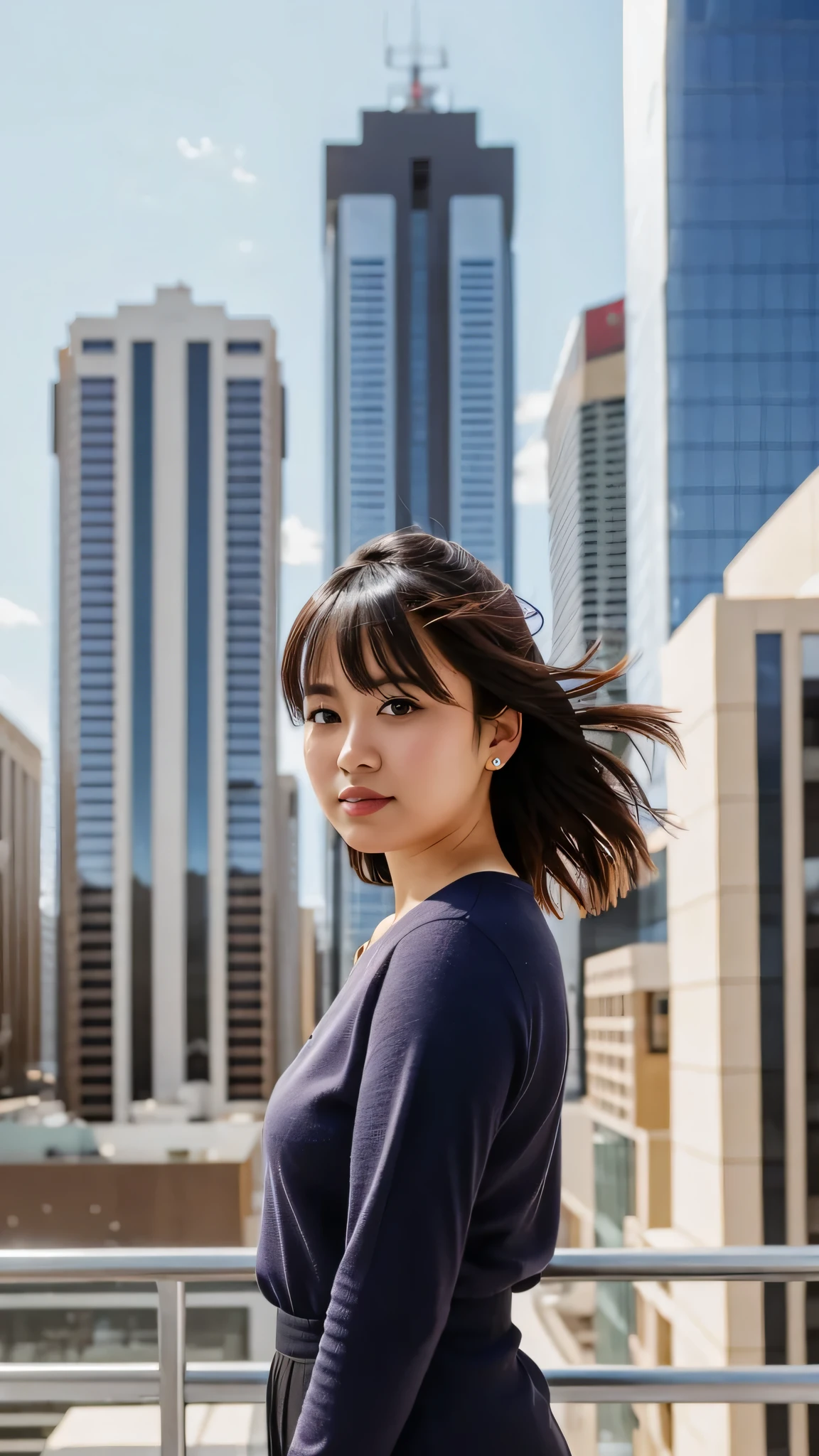 One person, Upper Body, Cityscape, Blurred Background,