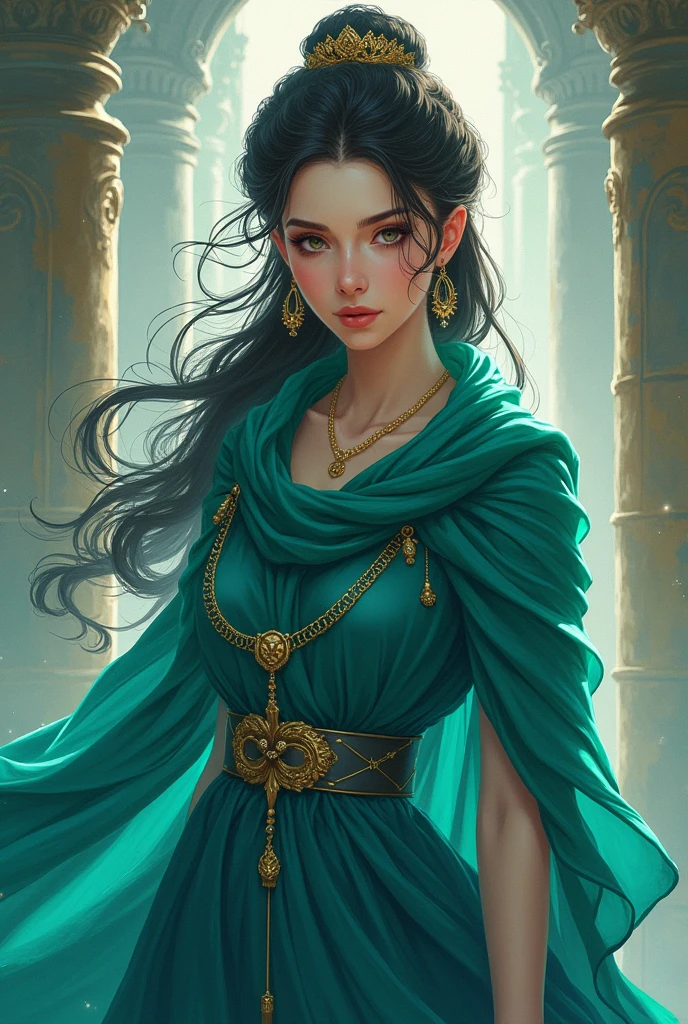 a woman in a blue dress and a long green scarf, beautiful character painting, a beautiful fantasy empress, 由杨J, style of artgerm, artgerm and ruan jia, extremely detailed artgerm, trending artgerm, artgerm. anime illustration, ruan jia and artgerm, inspired by Pu Hua, artgerm detailed