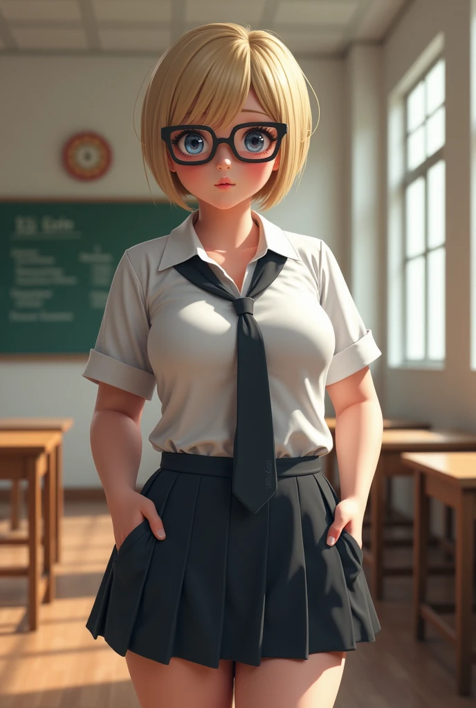 Woman Big Breasts Short Blonde Glasses Schoolgirl