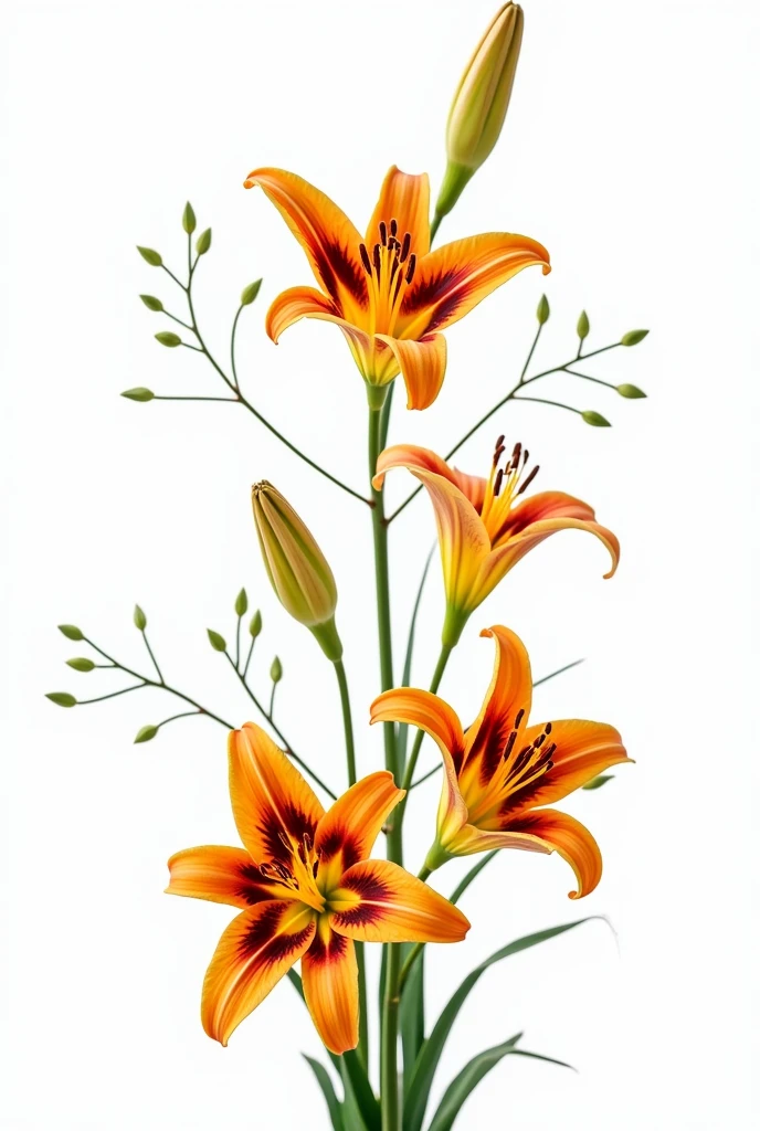 Tiger lily and Carolina calicanthus on a white background