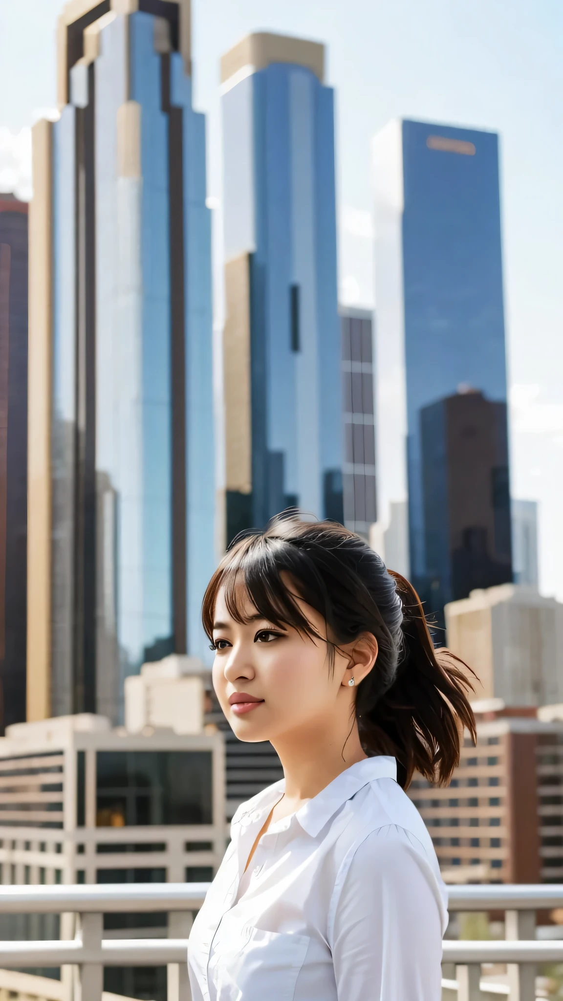 One person, Upper Body, Cityscape, Blurred Background,