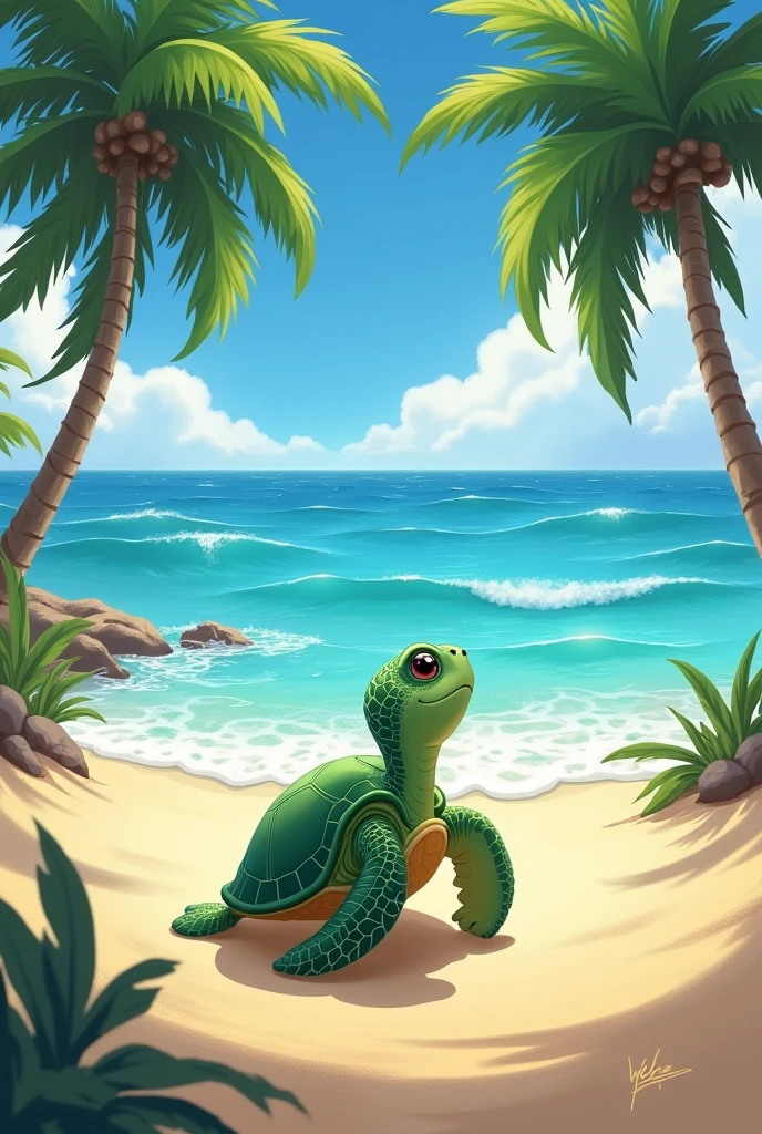 Finally, They arrived at the beach and Tula the big turtle saw the sea for the first time..