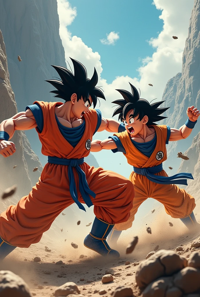 Goku and Gohan fighting 


