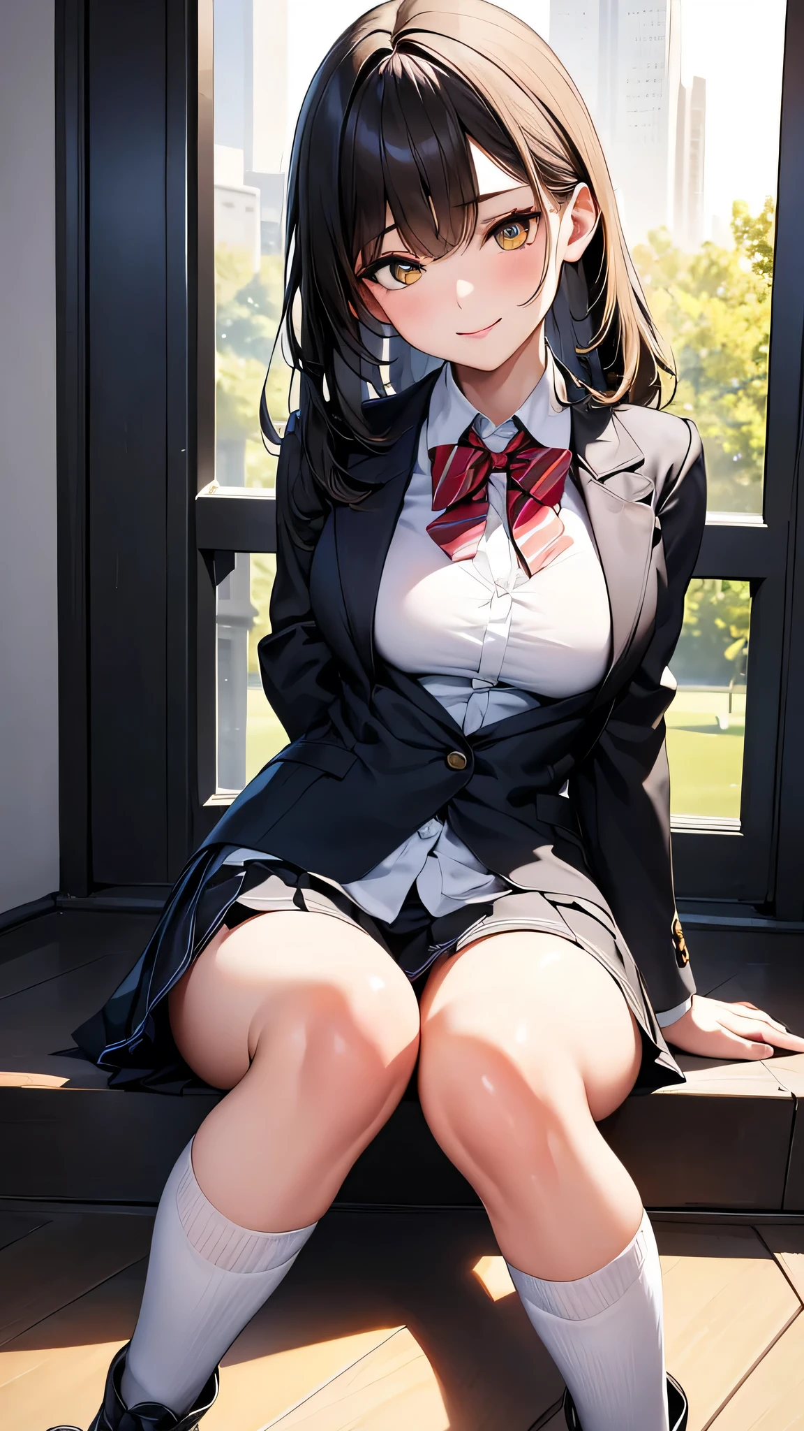 4K resolution,((Highest quality)),Ultra-high resolution,young woman, alone, sexy, (A shy smile), (Pale yellow eyes), Beautiful and symmetrical face, (Brown, medium length hair that reaches the shoulders),Blazer uniform,Dress shirt,Pleated mini skirt,Knee-high socks,Realistic:1.4,Realistic:1.4,(masterpiece:1.2),Perfect Eyes,Perfect Eyes,Perfect Legs,classroom,（Fellatio gestures:1.1）,（Open your mouth:1.2）