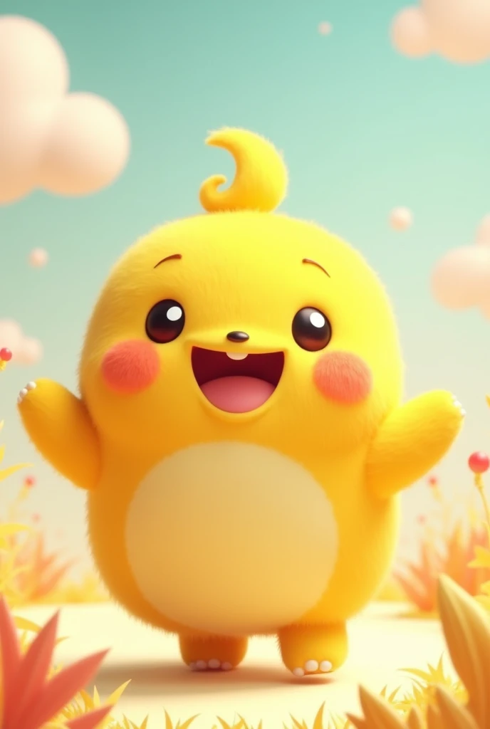Create a cute animated character that represents the emotion Joy, whose characteristic color is yellow