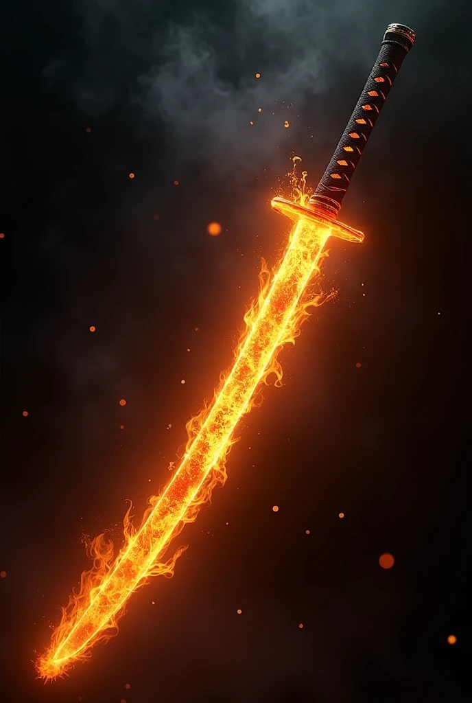 Katana sword with its blade on fire