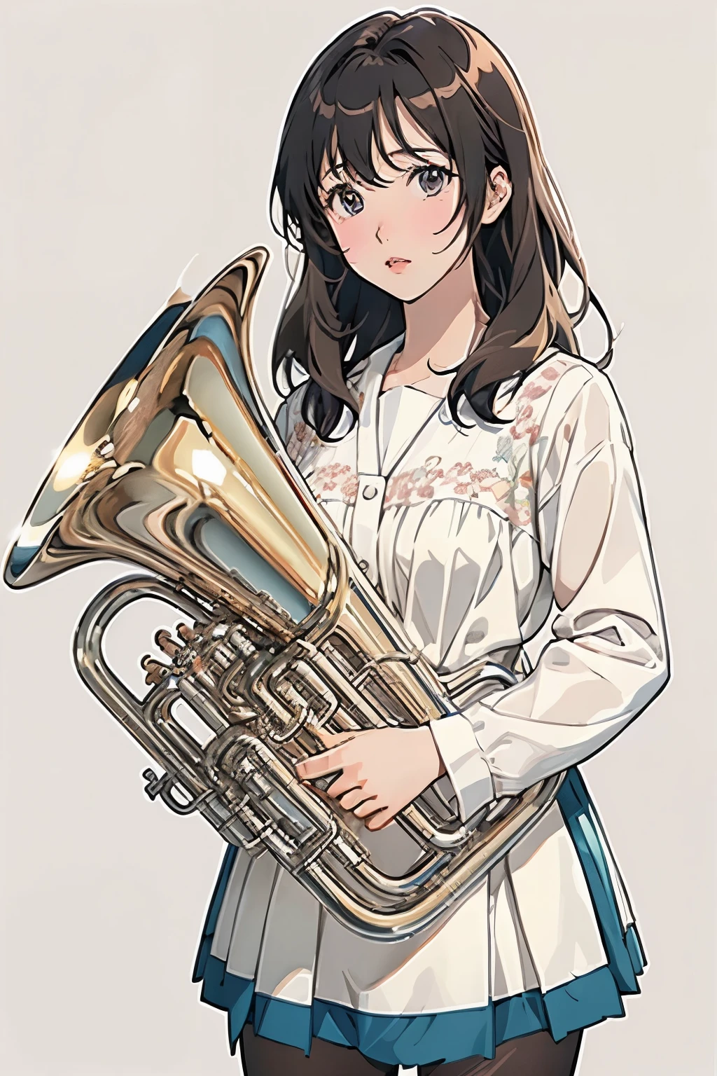 (masterpiece, Highest quality:1.2), (One Girl), play the euphonium, alone, (Draw the Euphonium Shape Accurately:1.4)、Standing、(From the left diagonal front)、In the uniform of Kitauji High School、Anime Art、4K、8k、wallpaper、