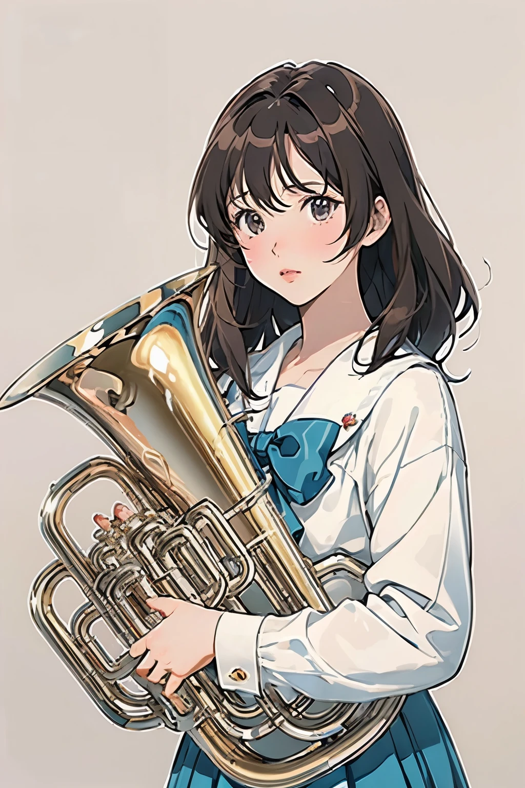 (masterpiece, Highest quality:1.2), (One Girl), play the euphonium, alone, (Draw the Euphonium Shape Accurately:1.4)、Standing、(From the left diagonal front)、In the uniform of Kitauji High School、Anime Art、4K、8k、wallpaper、