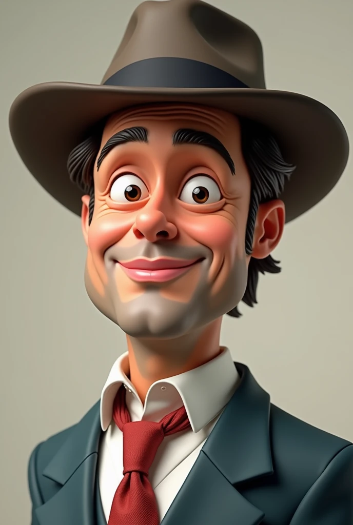 portrait of brad pitt, suite, medium shot, digital model, in playful character design style, hard surface modeling, tiago hoisel, with hat, cartoon characters, delicate materials, bright colors