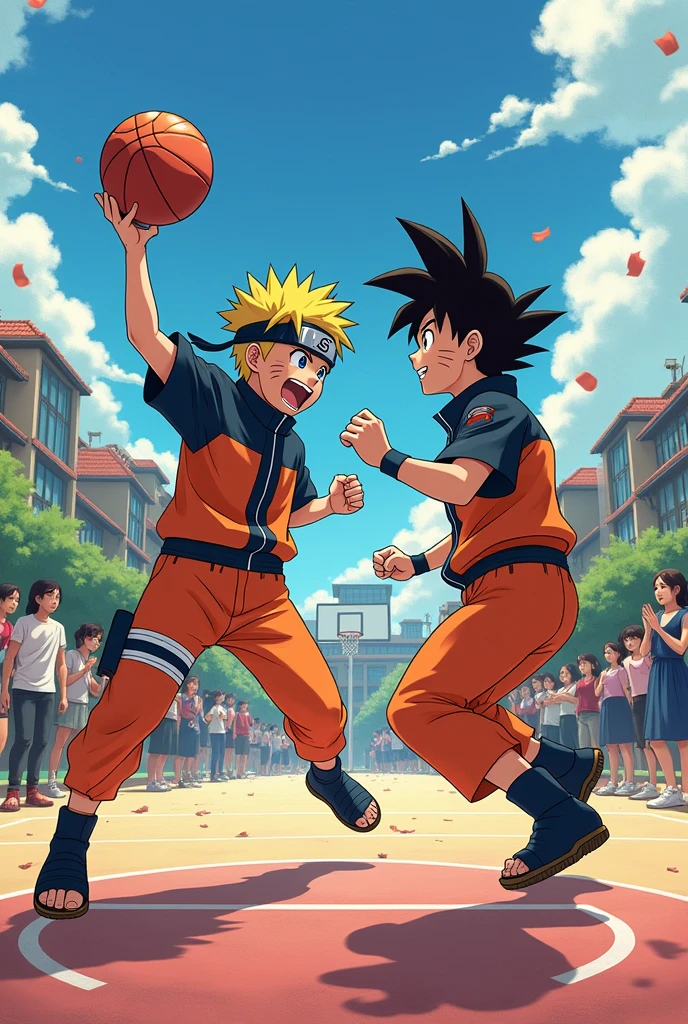 Naruto and Goku playing basketball