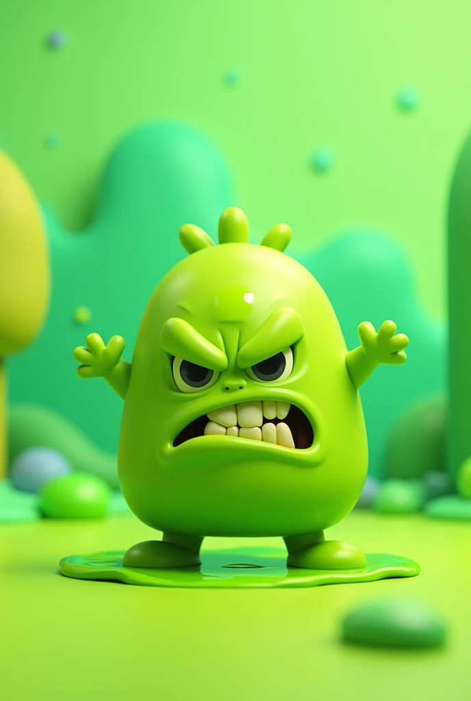 Create a cute animated character that represents the emotion disgust, whose characteristic color is green