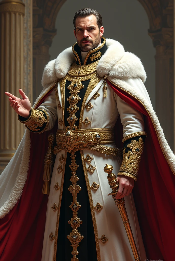 A mix of commander and prince very detailed outfit from the french fantasy nation the colour will be white, gold, red and black
