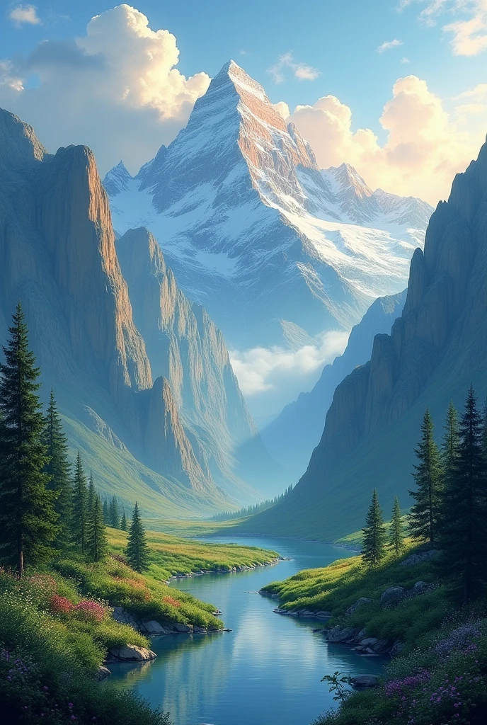 A majestic and elegant mountain landscape painting