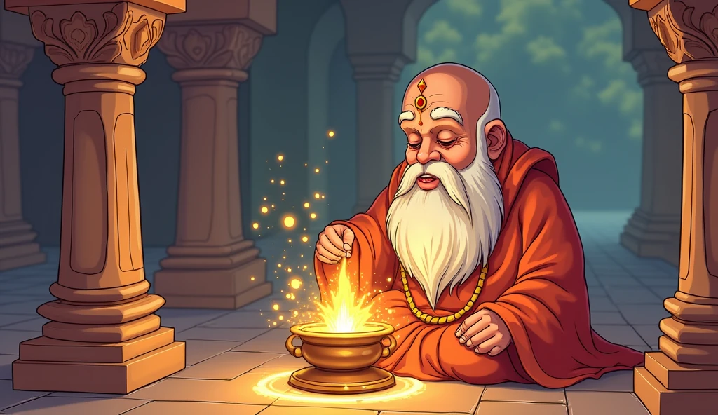 Sadhu Baba installed the Kalash at the right place and performed a special ritual. During the ritual, a wonderful energy flowed in the temple and the atmosphere became fresh.cartoon image 