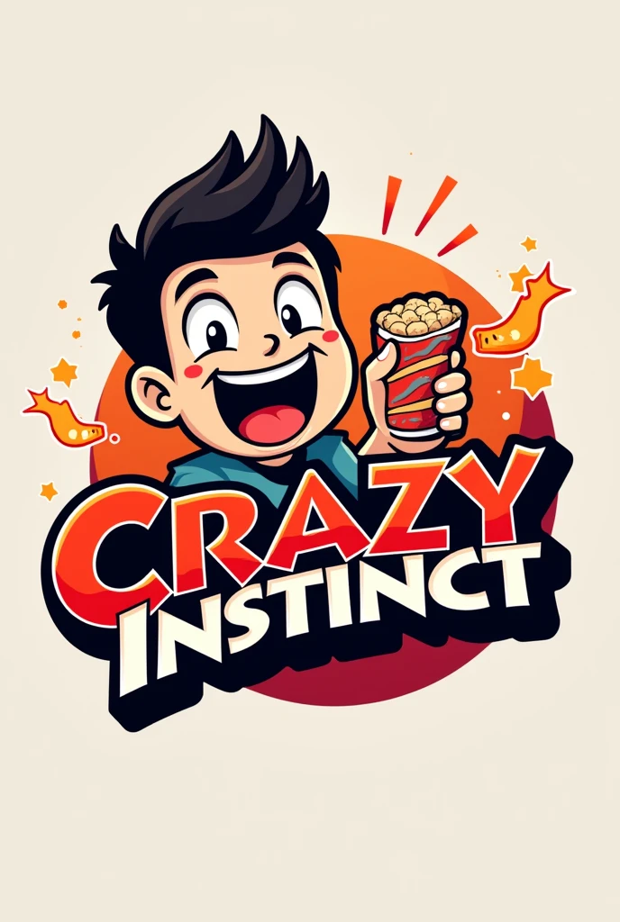 Create a logo for an roasting channel names as Crazy Instinct and having a snack in logo