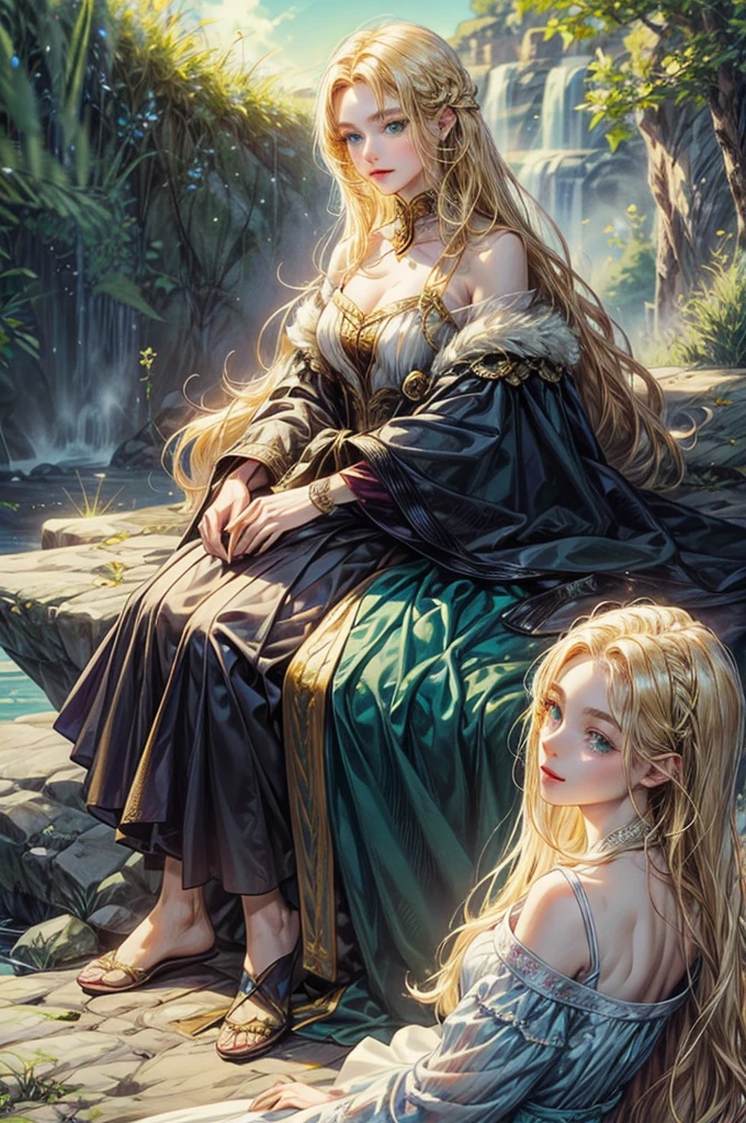 Selling two young twin princes with golden hair ,I have a smooth hair. ,One person with fluffy hair ,blue-green eyes