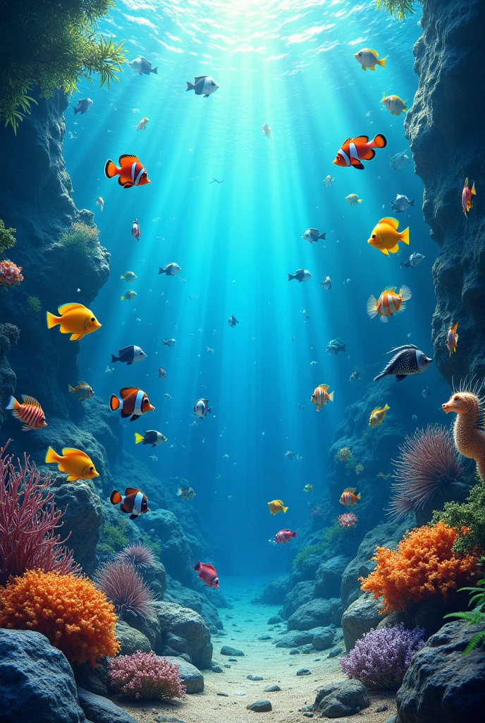 Aquarium full of fish of different species and colors