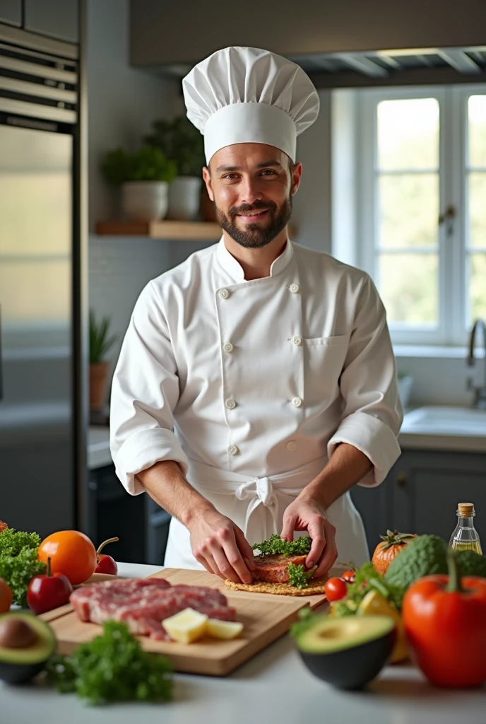 Create an image of a cook preparing a ketogenic diet