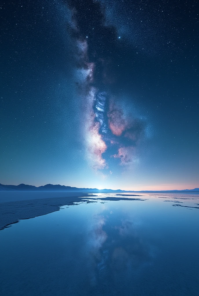 ((masterpiece, highest quality, Highest image quality, High resolution, photorealistic, Raw photo, 8K)), ((Extremely detailed CG unified 8k wallpaper)), The starry sky reflected in the Uyuni Salt Flats,