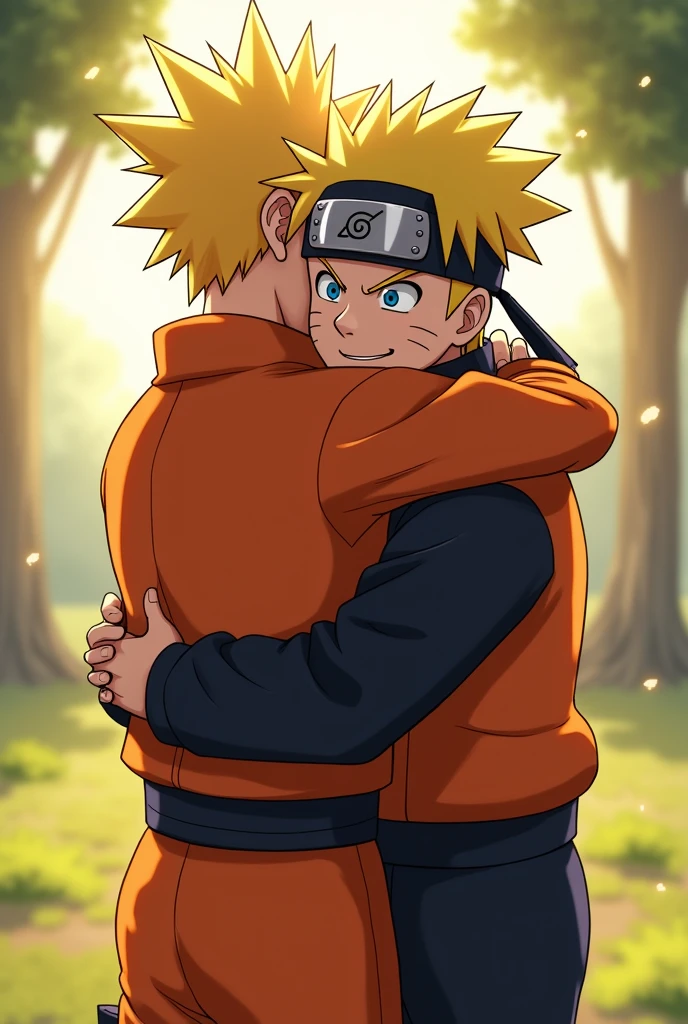 Naruto abrazando a goku
