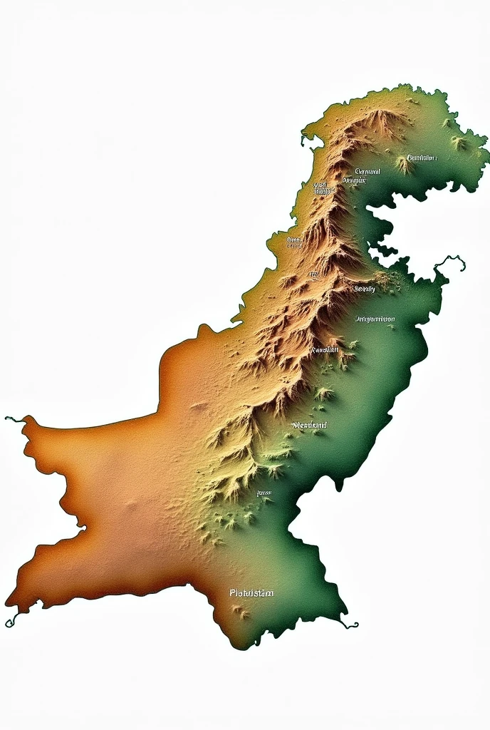 Show the Pakistan county map and showing the it's borders with china Afghanistan india and Iran also show the each province of Pakistan with all districts and also show the lakes and rivers using water color( with names) and also show the mountain ranges of Pakistan.