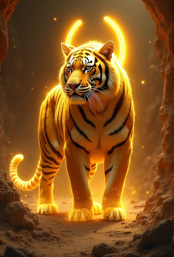 In the earthly kingdom, Golden quadrupeds radiate hard underground clay. Not central, Golden Tiger, It has a majestic horseshoe made of pure gold., It begins to pulsate with intense seismic energy..