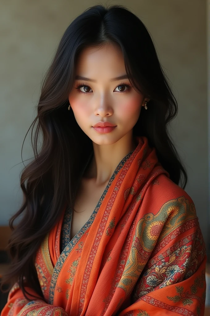 A beautiful thai women 3 long cloth shot cut hair