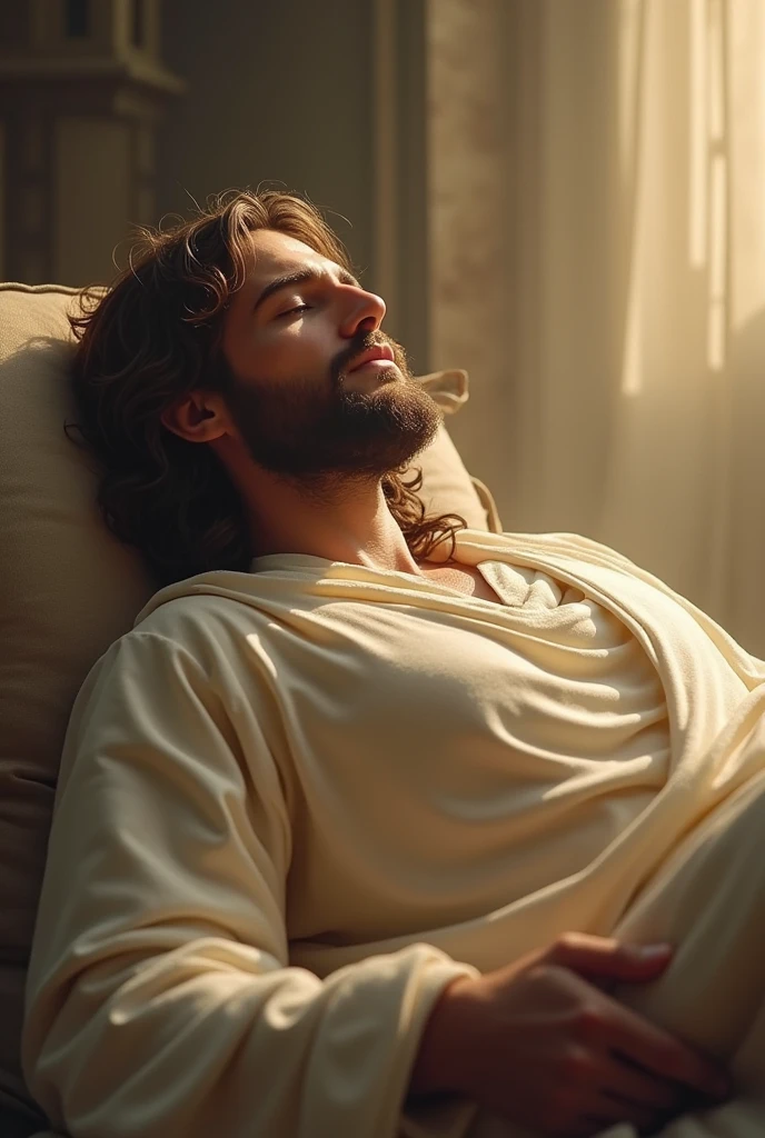 The Lord Jesus Christ speaking lying down as if he wanted to rest
