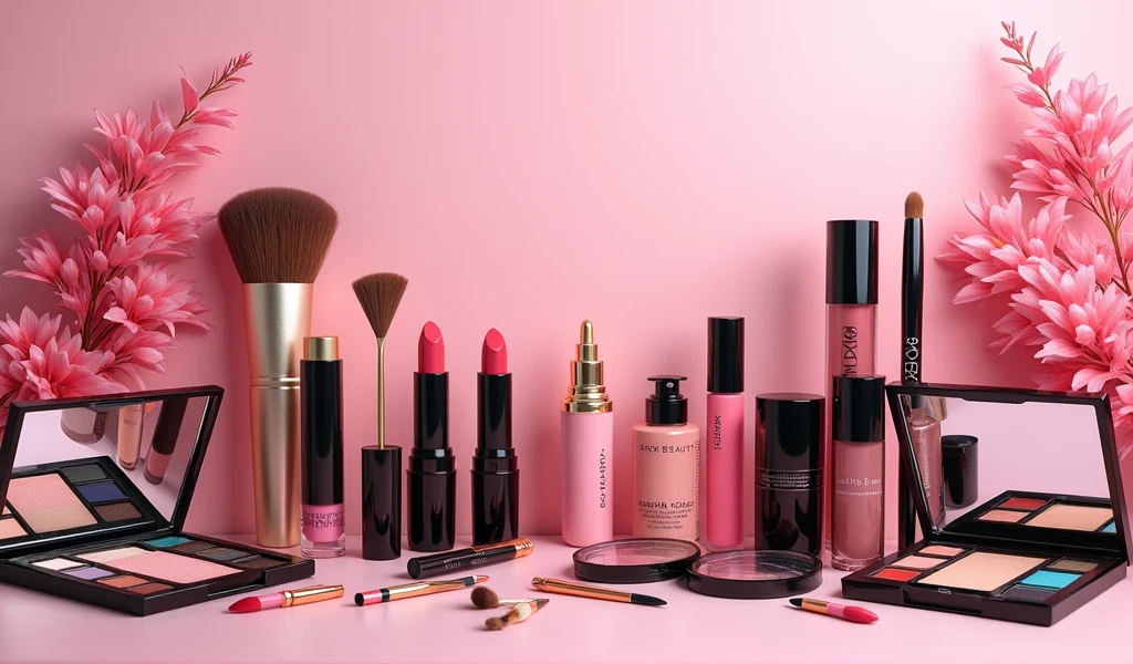 A website banner with the name Hero Beauty makeup store size I want something eye-catching with makeup items something eye-catching for customers