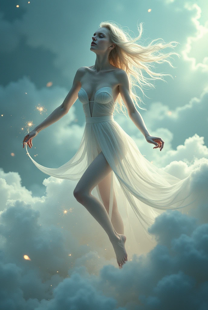 I skinny, sexy, happy air elemental dancing seductively on a cloud.