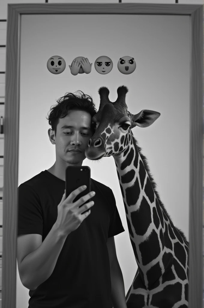 araffe and a man are taking a selfie in a mirror, shot on iphone 1 3 pro max, shot on iphone 1 3 pro, taken on iphone 1 3 pro, in love selfie, black and white picture, ๐คฌ ๐คฎ ๐ ๐, b&w photo, black and white photo, taken on iphone 14 pro, a black and white photo