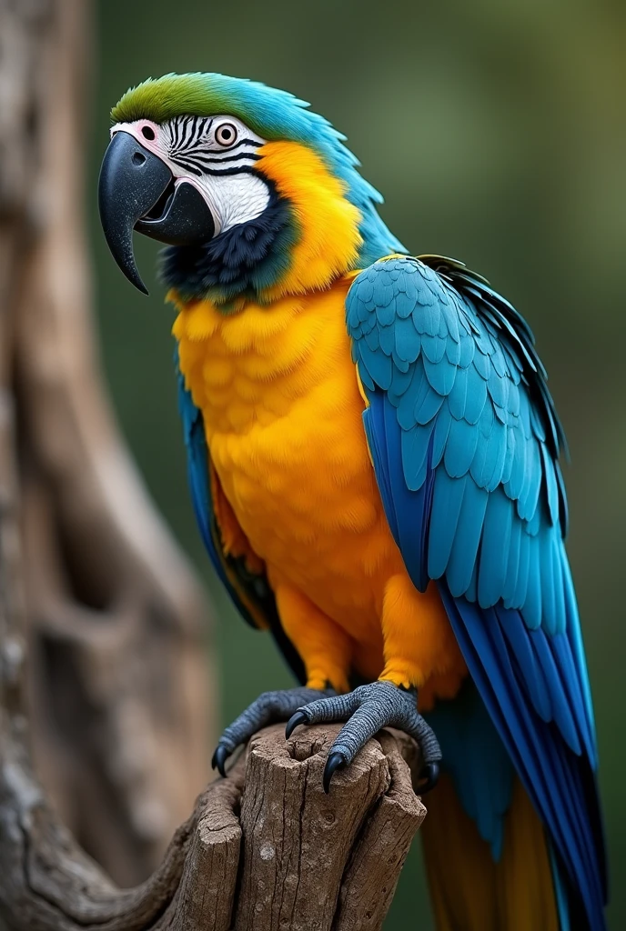 I just draw the lines of a blue and yellow macaw sitting on a tree trunk