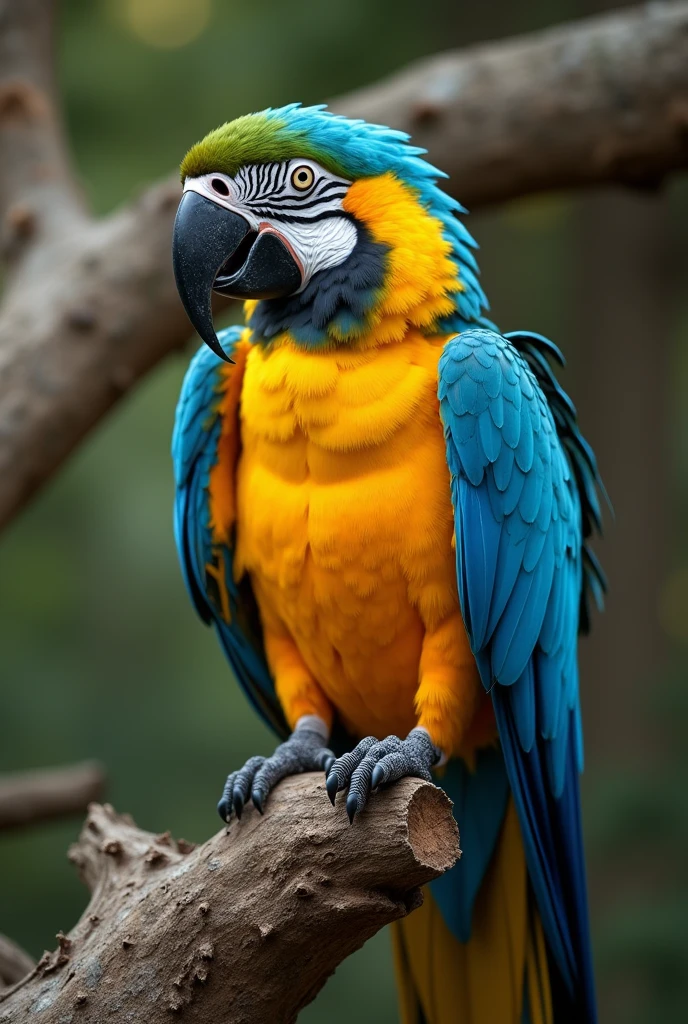 I just draw the lines of a blue and yellow macaw sitting on a tree trunk