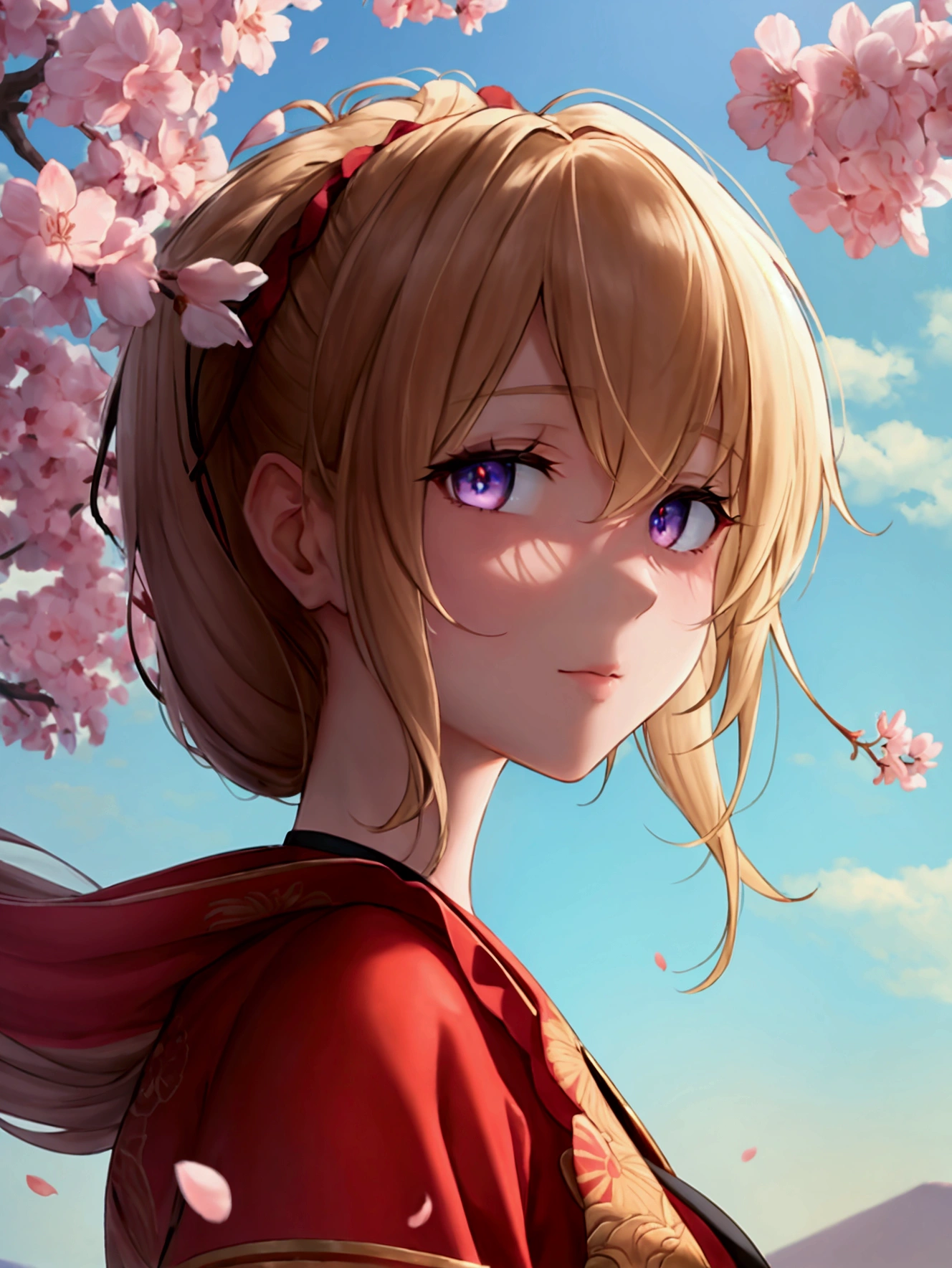 {{{masterpiece}}},{extremely detailed CG unity 8k wallpaper},best quality,Amazing,finely detail,solo,cinematic lighting,close-up,{{floating hair}},{{Sakura}},outdoors,sky,{{wind}},detailed background,beautiful detailed eyes,,bright pupils,{{full body}}, dynamic pose,dynamic angle,looking at viewer,detailed clothes,,