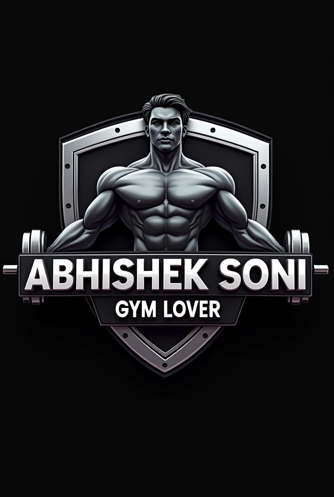 YouTube channel ke liye Abhishek Soni gym lover ke Naam ka EK 3D logo jisme background me gym icon bne ho