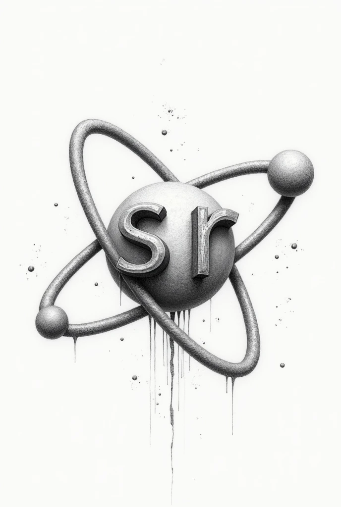 Place the letters S and R inside an atom in pencil style