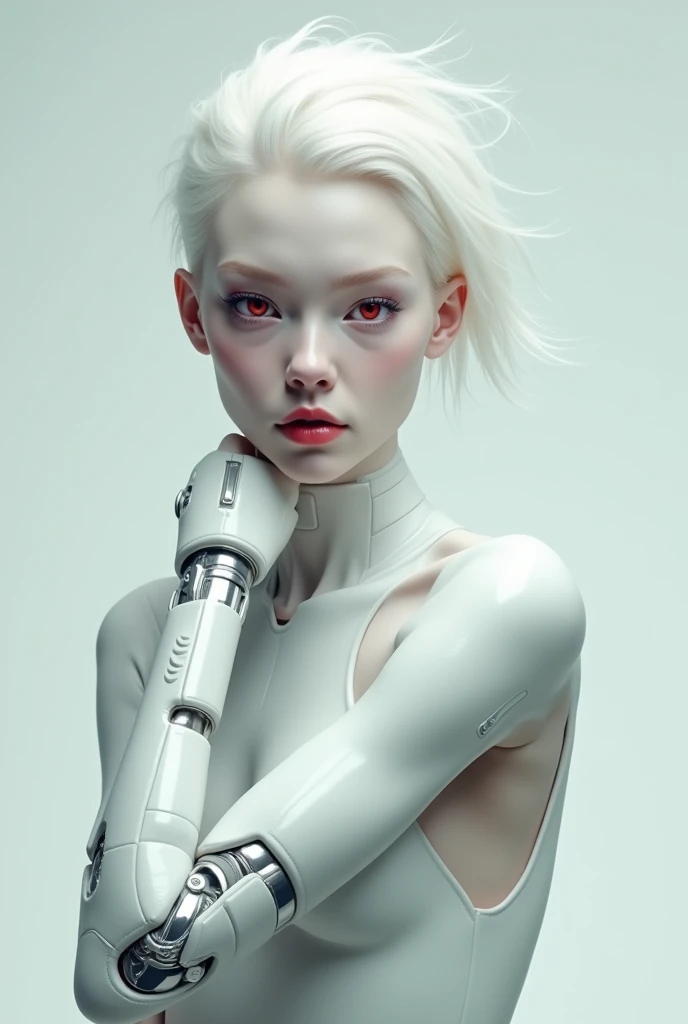 albino with robotic left arm