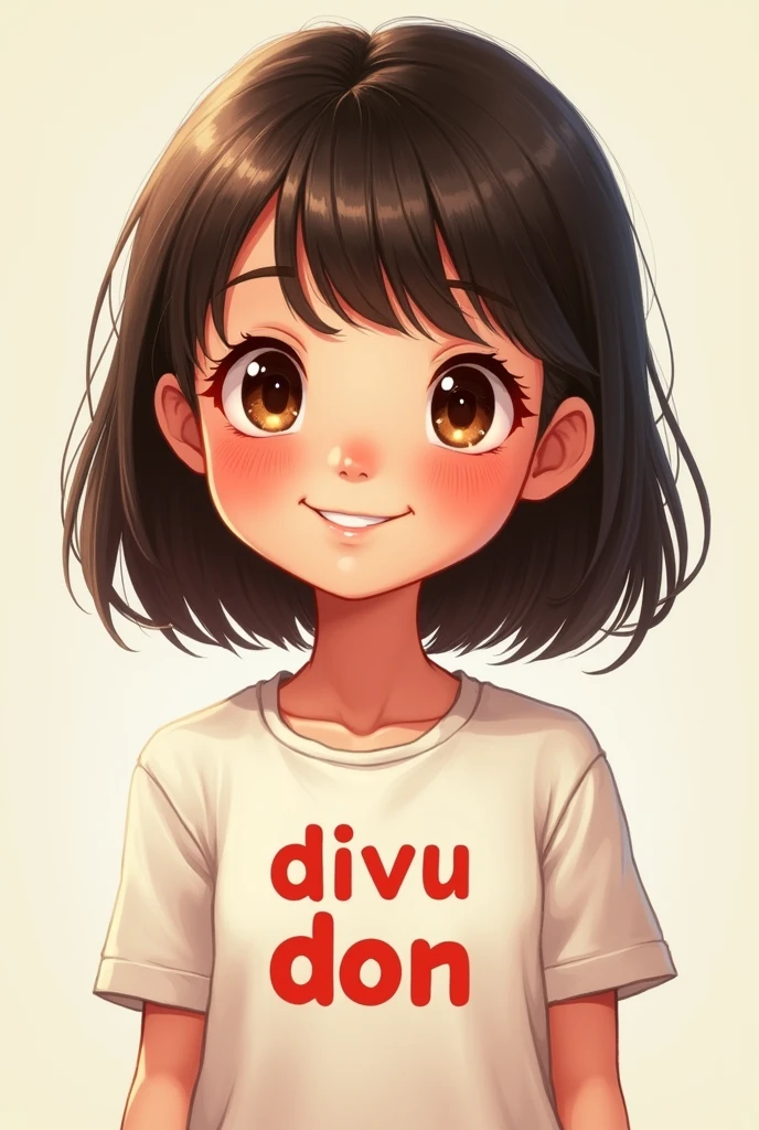 A cute and charming girl wearing a t shirt printed DIVU DON